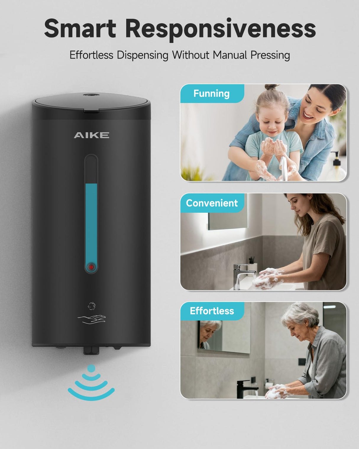 AIKE Automatic Foam Stainless Steel Soap Dispenser 5-Gear Adjustable 25 Fl Oz,Model AK1205FA - AIKE Direct Store