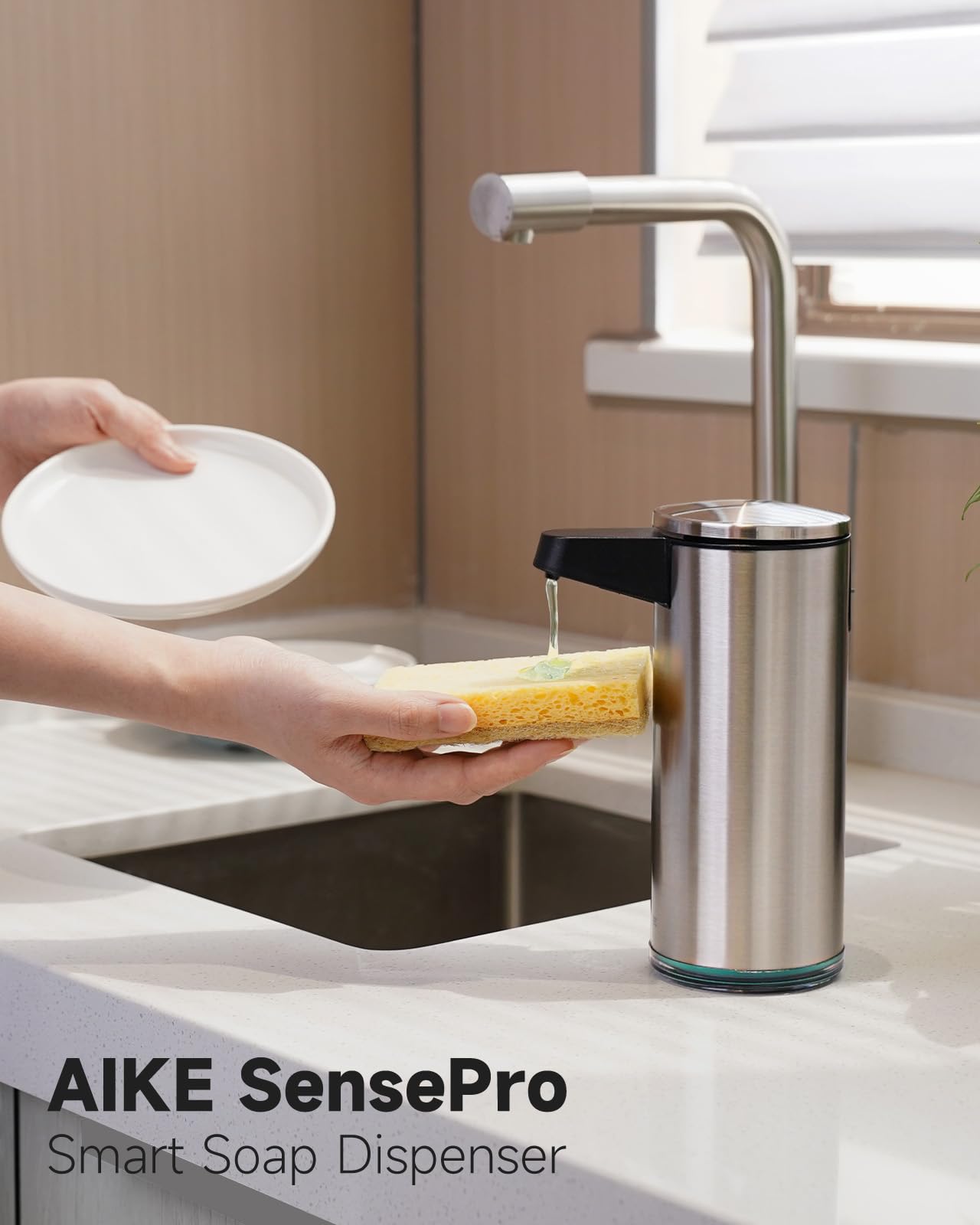 AIKE SensePro Automatic Soap Dispenser Type-C Rechargable, Stainless Matte Black Coating 12.8 fl.oz. for Liquid Soap - AIKE Direct Store