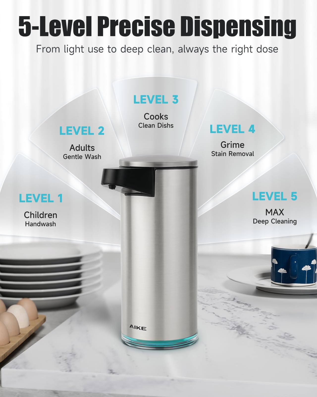 AIKE SensePro Automatic Soap Dispenser Type-C Rechargable, Stainless Matte Black Coating 12.8 fl.oz. for Liquid Soap - AIKE Direct Store