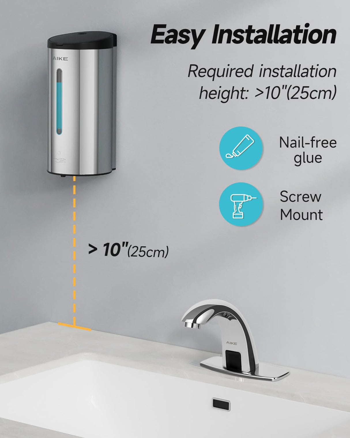 AIKE Automatic Foam Stainless Steel Soap Dispenser 5-Gear Adjustable 25 Fl Oz,Model AK1205FA - AIKE Direct Store