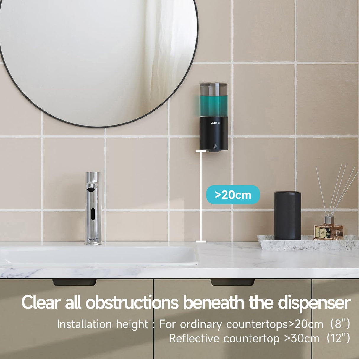 AIKE IPX7 Waterproof Automatic Soap Dispenser Wall Mount,for Home and Commercial Bathroom 13.5oz ,Model AK1213-1 - AIKE Direct Store