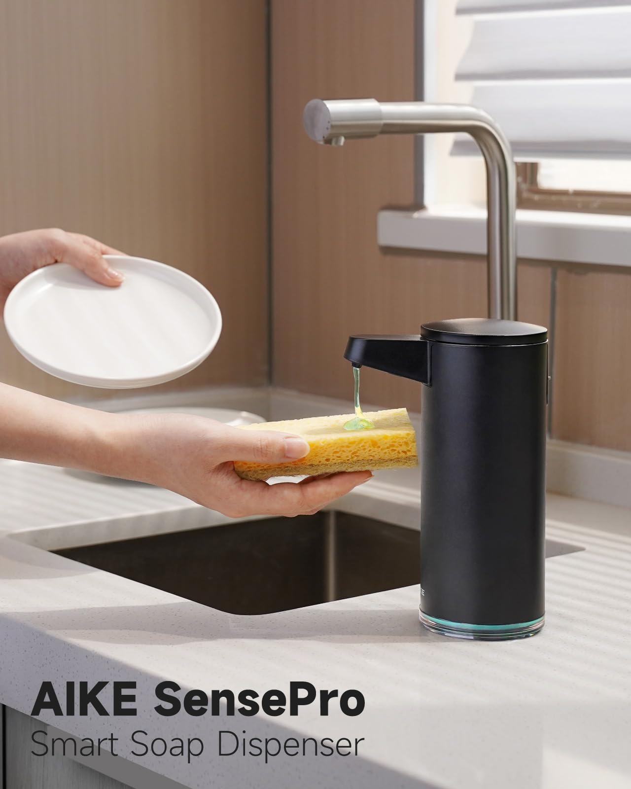 AIKE SensePro Automatic Soap Dispenser Type-C Rechargable, Stainless Matte Black Coating 12.8 fl.oz. for Liquid Soap - AIKE Direct Store