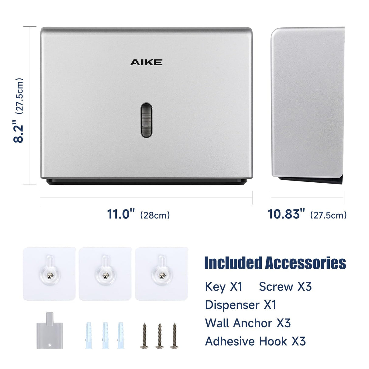 AIKE 200 Sheets Wall Mount Paper Towel Dispenser with Clear Window.Fit Multifold Paper Size 10"x3.1" or Smaller,Model AK5102 - AIKE Direct Store