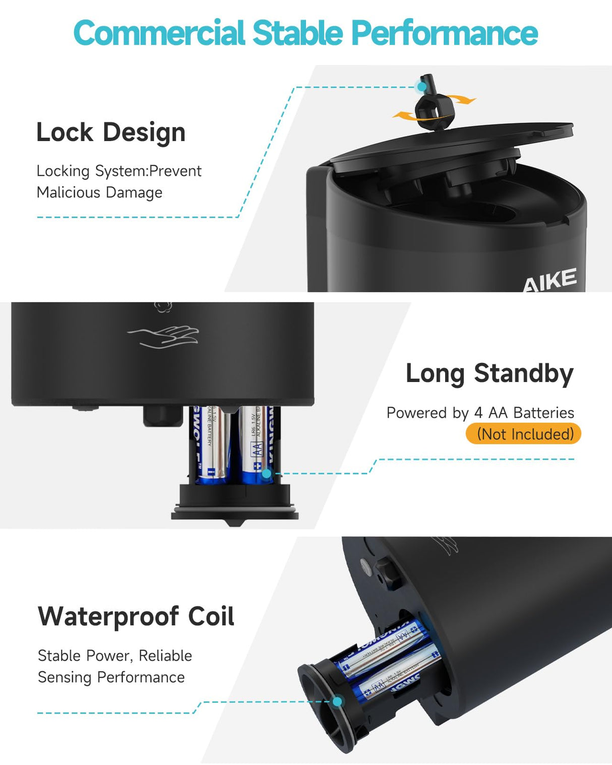 AIKE Automatic Foam Stainless Steel Soap Dispenser 5-Gear Adjustable 25 Fl Oz,Model AK1205FA - AIKE Direct Store