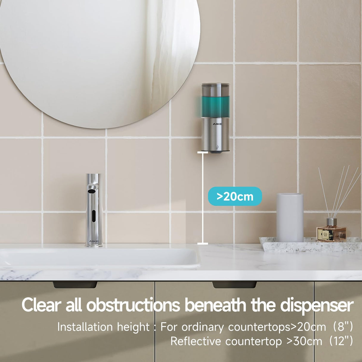 AIKE IPX7 Waterproof Automatic Soap Dispenser Wall Mount,for Home and Commercial Bathroom 13.5oz ,Model AK1213-1 - AIKE Direct Store