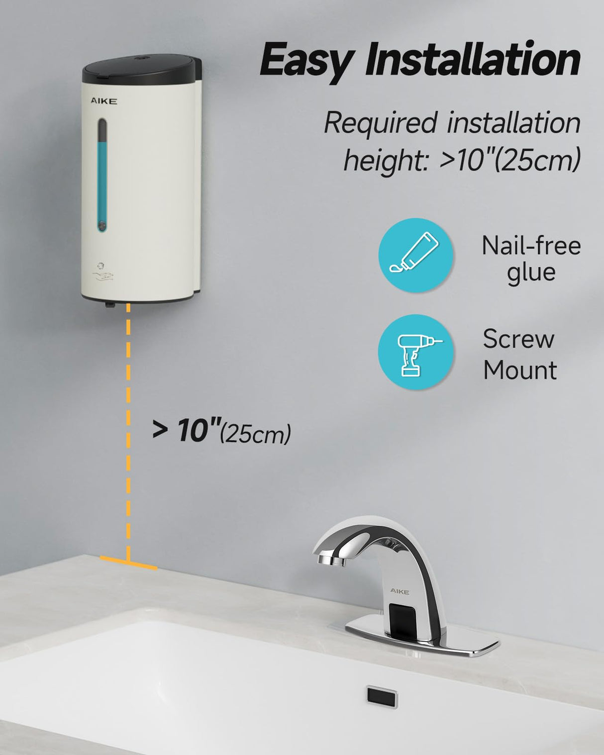 AIKE Automatic Foam Stainless Steel Soap Dispenser 5-Gear Adjustable 25 Fl Oz,Model AK1205FA - AIKE Direct Store