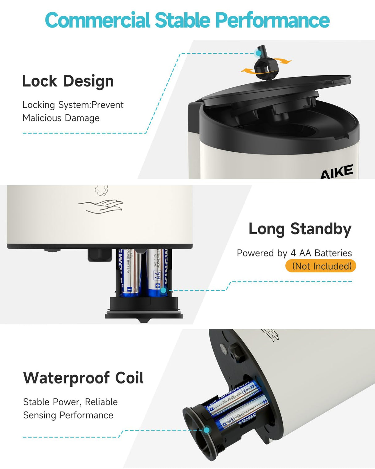 AIKE Automatic Foam Stainless Steel Soap Dispenser 5-Gear Adjustable 25 Fl Oz,Model AK1205FA - AIKE Direct Store