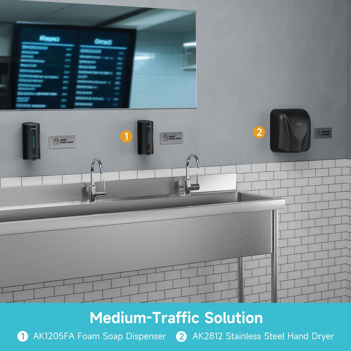 AIKE Automatic Foam Stainless Steel Soap Dispenser 5-Gear Adjustable 25 Fl Oz,Model AK1205FA - AIKE Direct Store