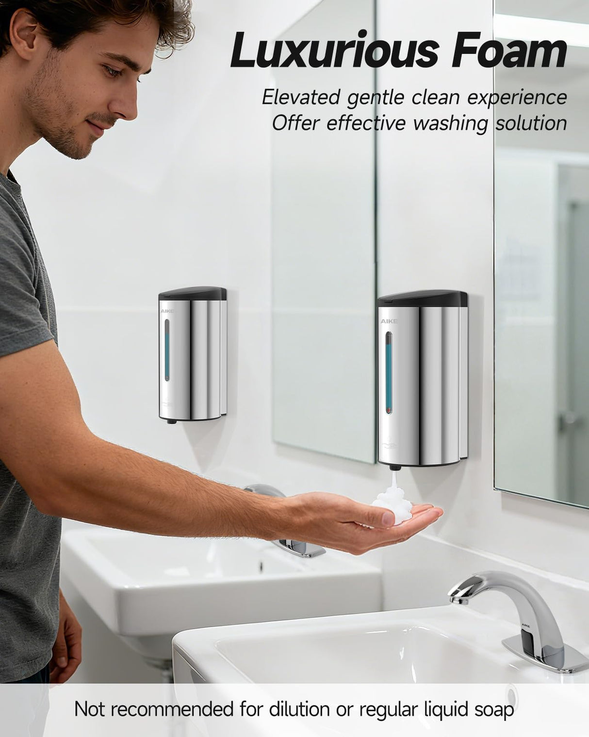 AIKE Automatic Foam Stainless Steel Soap Dispenser 5-Gear Adjustable 25 Fl Oz,Model AK1205FA - AIKE Direct Store