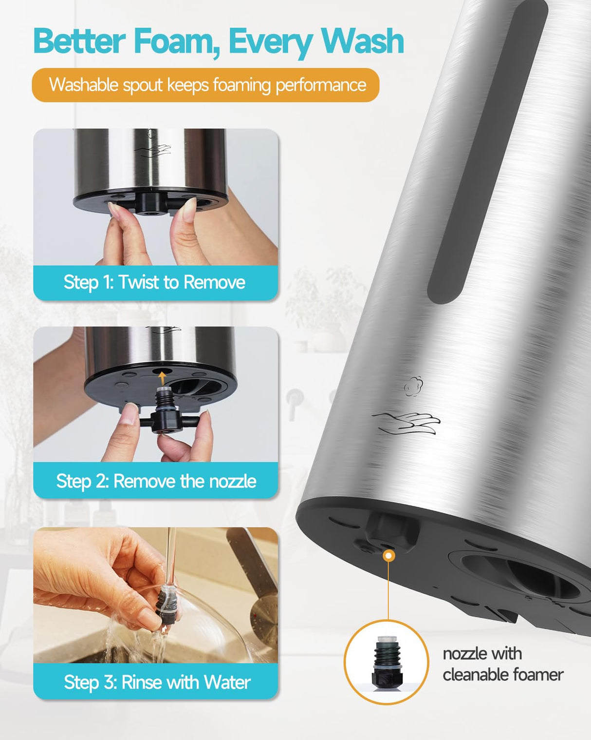 AIKE Automatic Foam Stainless Steel Soap Dispenser 5-Gear Adjustable 25 Fl Oz,Model AK1205FA - AIKE Direct Store