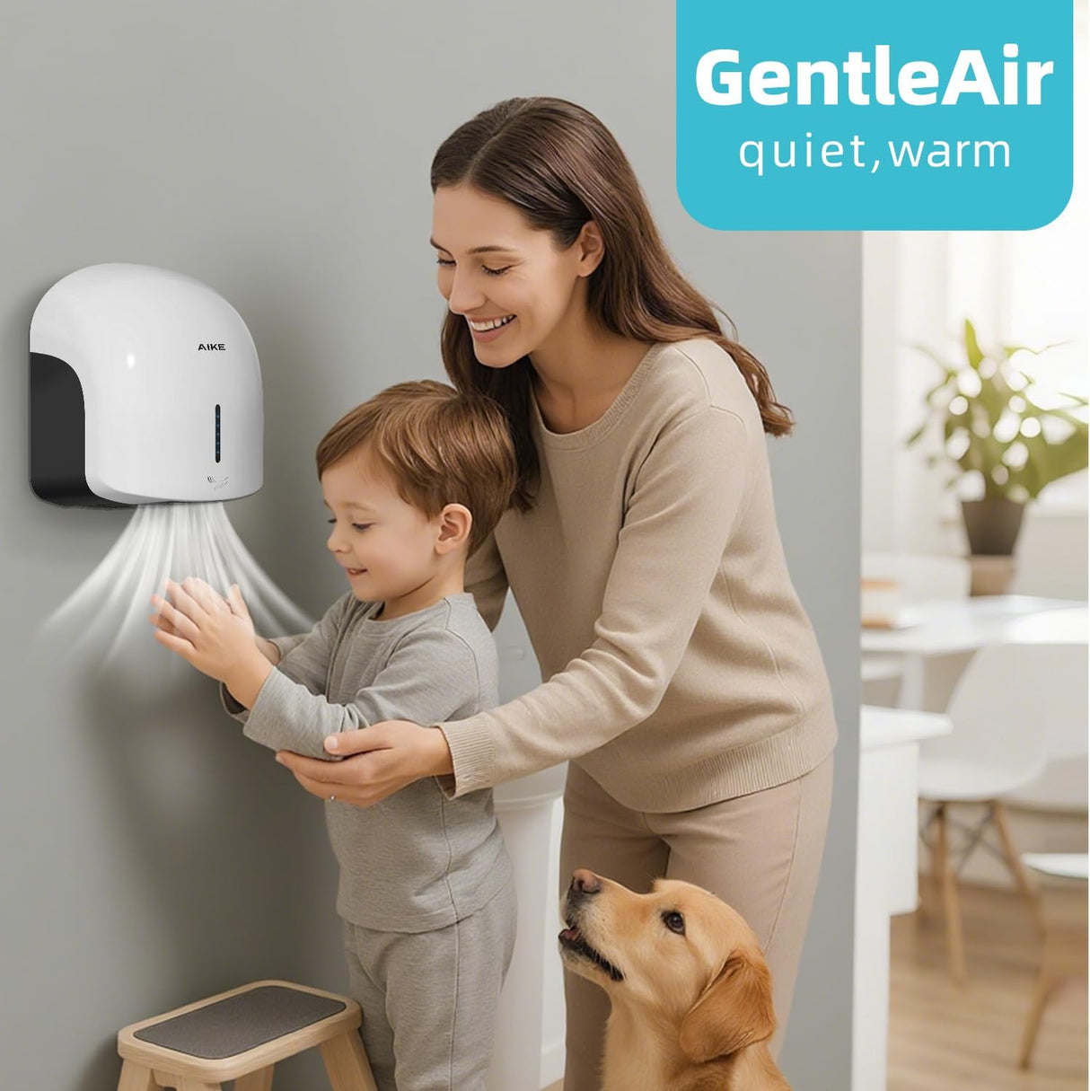 AIKE Low Noise Warm Hand Dryer for Home Bathroom , Easy Installation, 1500W-1900W,AC110V-130V, Model AK2637 - AIKE Direct Store