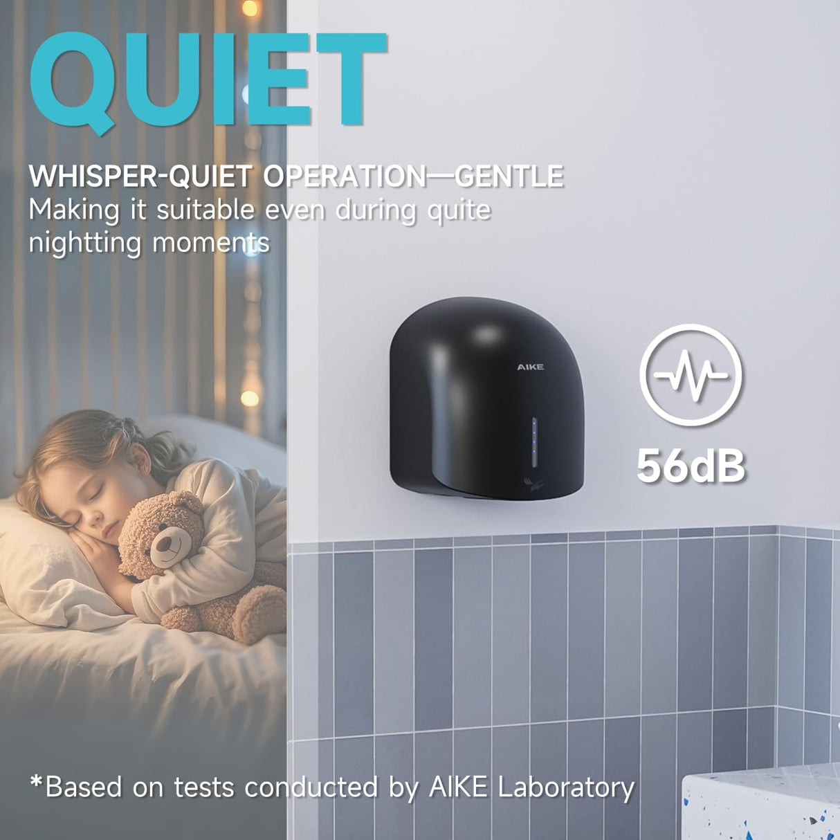 AIKE Low Noise Warm Hand Dryer for Home Bathroom , Easy Installation, 1500W-1900W,AC110V-130V, Model AK2637 - AIKE Direct Store