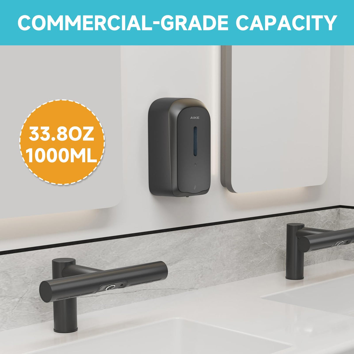 AIKE 33.8oz/1000ml Automatic Wall Mount Liquid Soap Dispenser with Commercial ABS Construction for Public Areas Model AK1226S