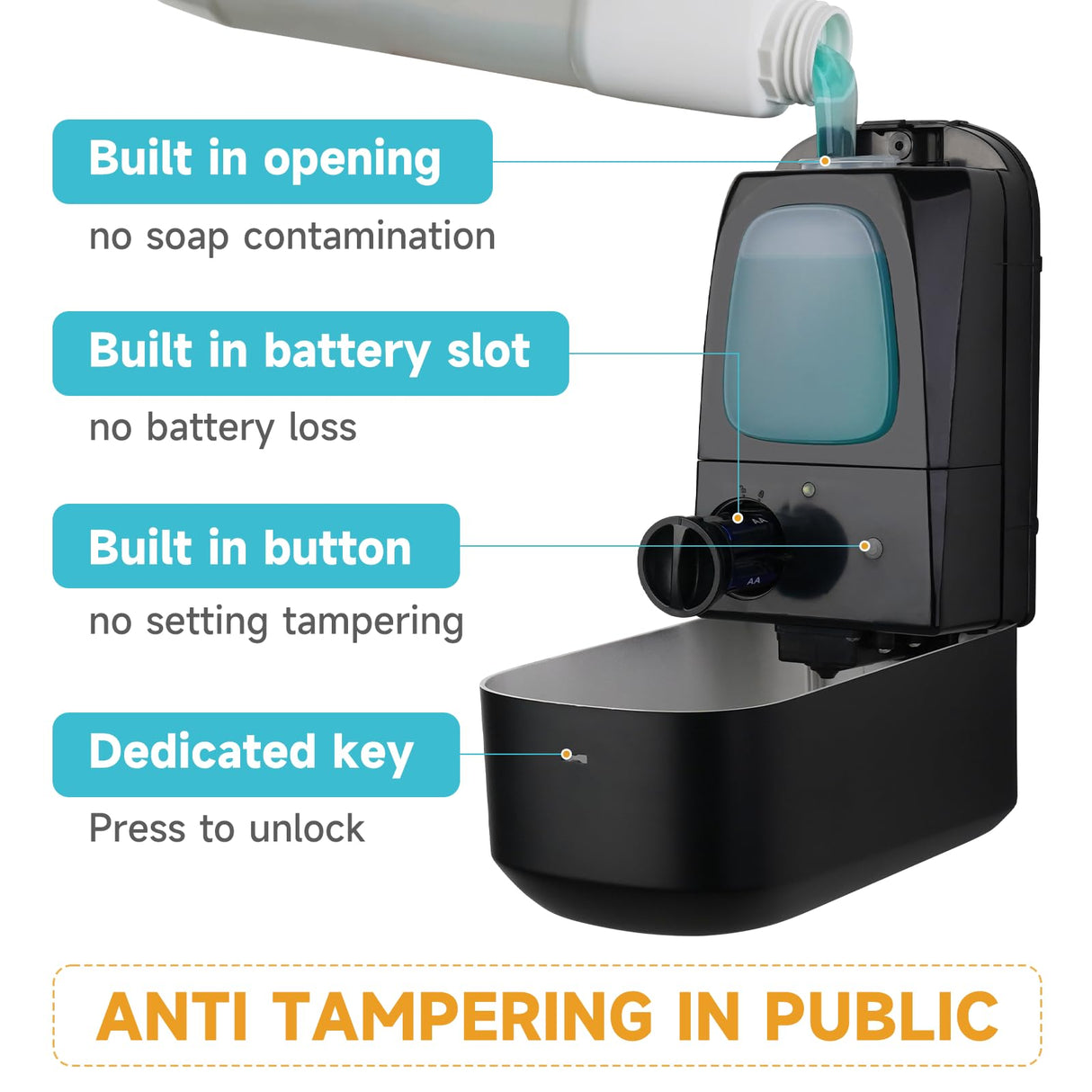 AIKE 33.8oz/1000ml Automatic Wall Mount Liquid Soap Dispenser with Commercial ABS Construction for Public Areas Model AK1226S