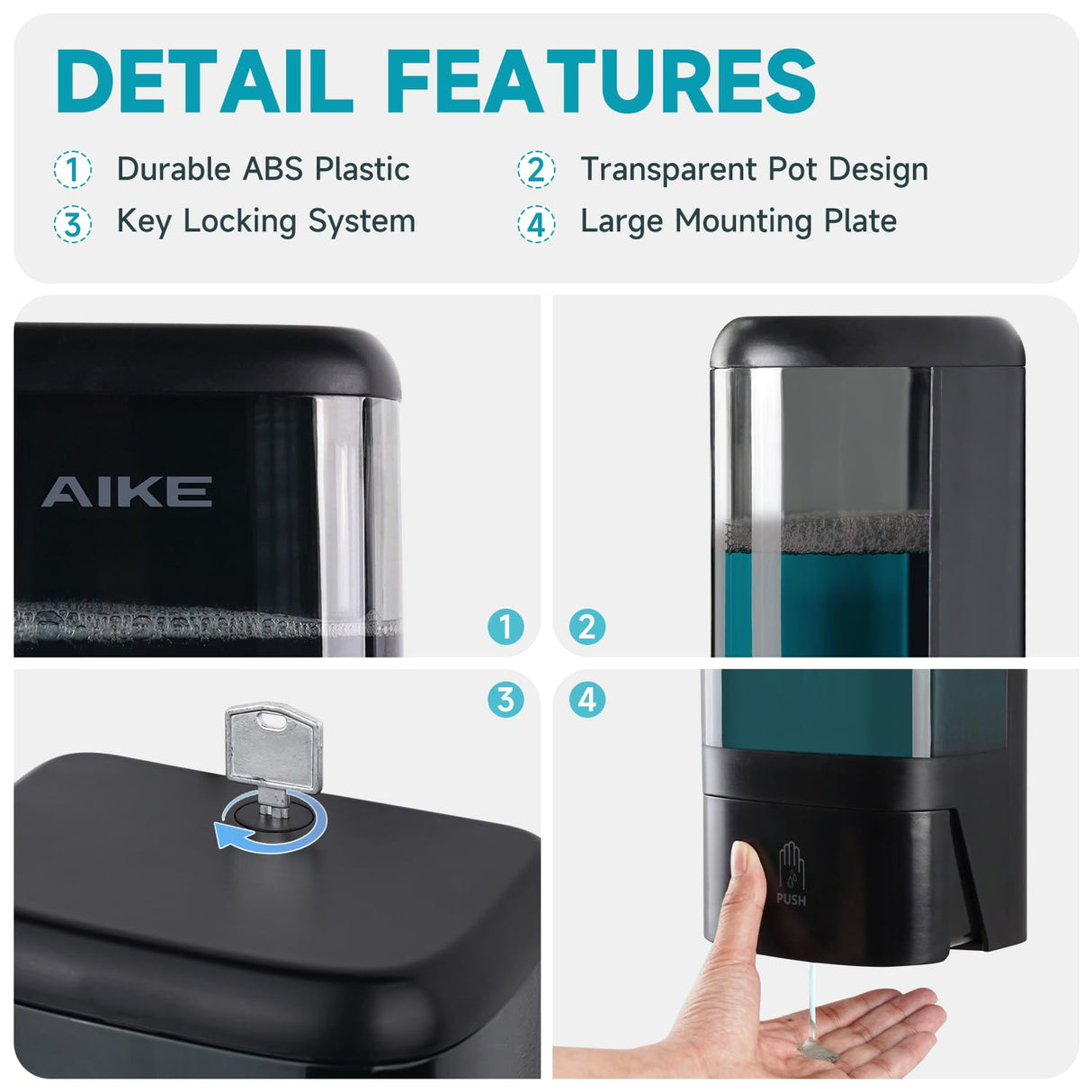 AIKE Wall-mounted Manual Liquid Soap Dispenser for Commercial Restrooms Large Capacity 40.58 fl oz/1.2L , Model AK1007 - AIKE Direct Store