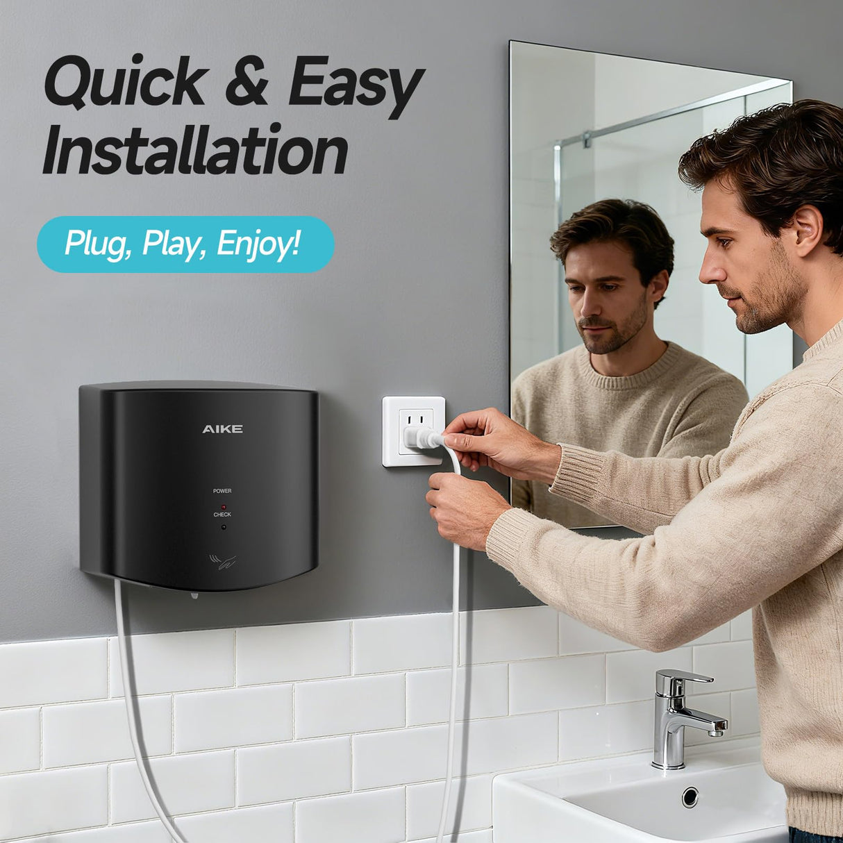 AIKE Air Wiper Compact Electric Hand Dryer for Commercial Bathroom, AK2630s - AIKE Direct Store