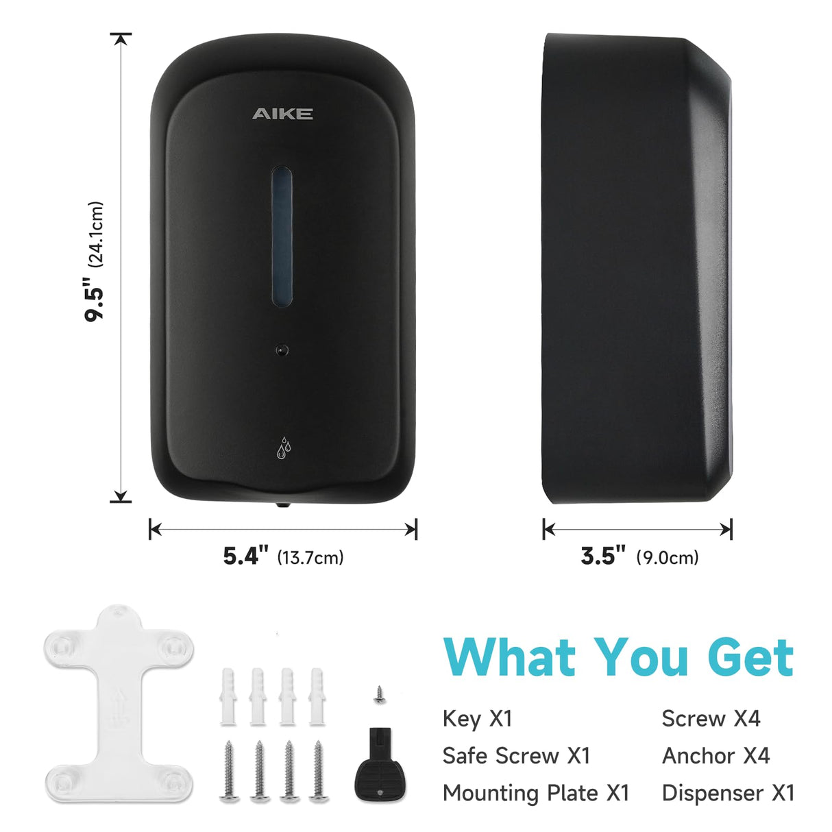 AIKE 33.8oz/1000ml Automatic Wall Mount Liquid Soap Dispenser with Commercial ABS Construction for Public Areas Model AK1226S