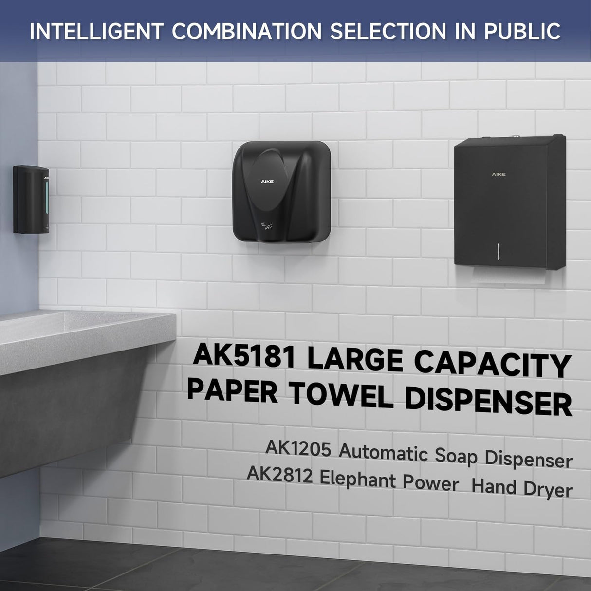 AIKE 400 Sheets Multifold Paper Towel Dispenser with Lock,Large Capacity Commercial Stainless Steels Wall Mount Tissue Dispenser AK5181 (Folded Size 10.6" x 3.9" Or Smaller) - AIKE Direct Store