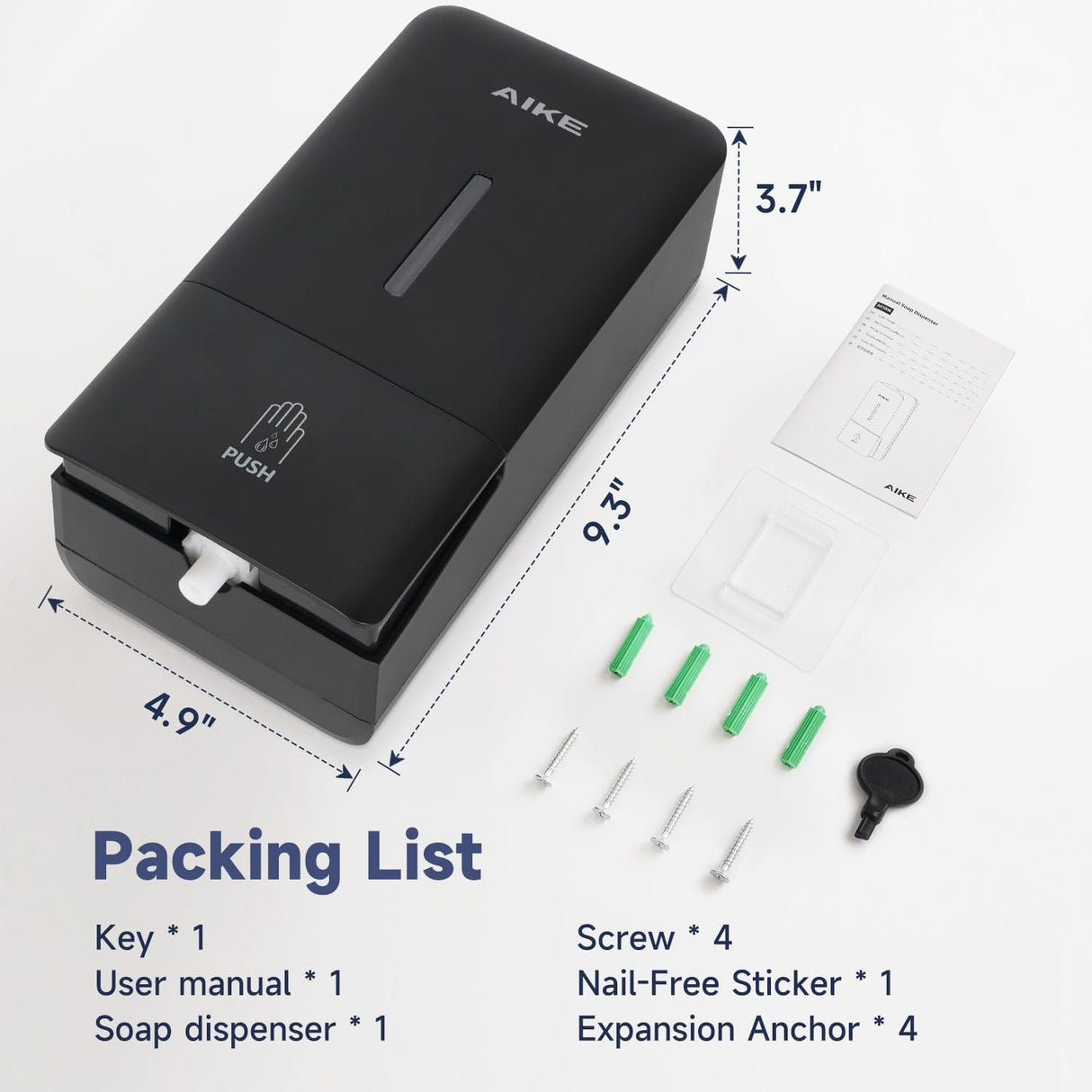 AIKE Manual Push Liquid Soap Dispenser for Commercial Bathroom 27oz Large Capacity,Model AK1006 - AIKE Direct Store