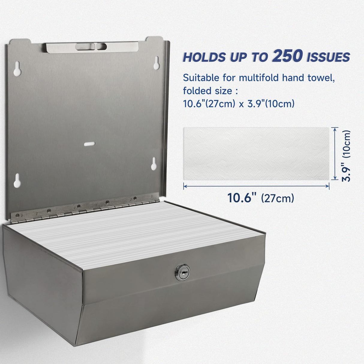 AIKE 250 Sheets Stainless Steel Commercial Wall Mount Paper Towel Dispenser with Lock,Model AK5180 - AIKE Direct Store