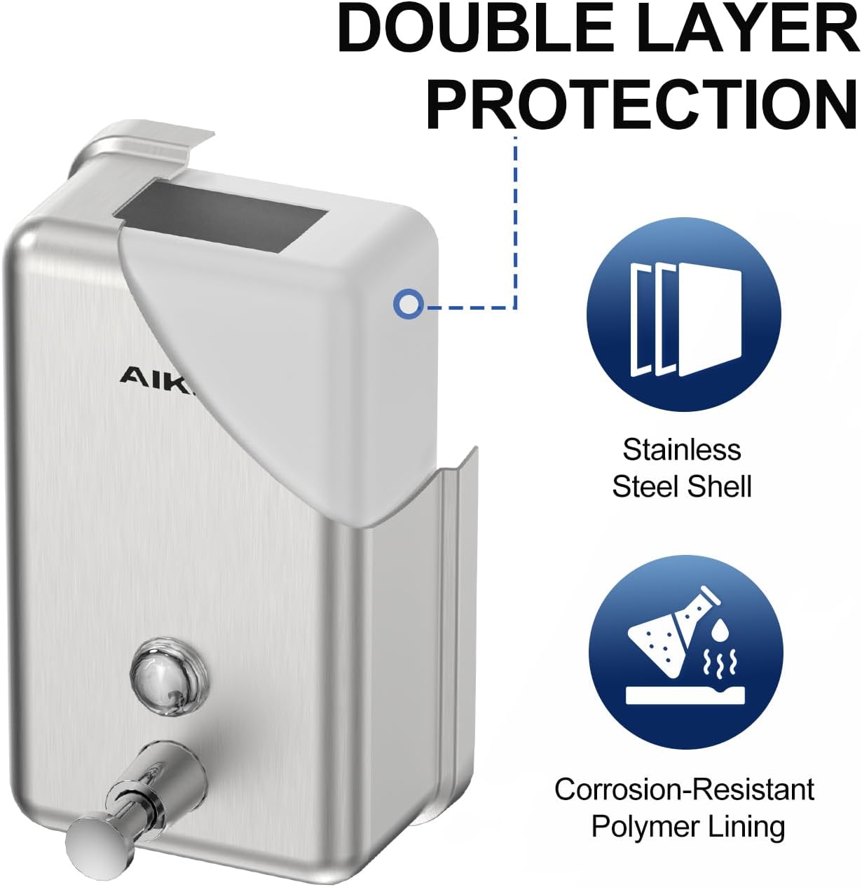 AIKE  37 FL OZ (1100ml) Stainless Steel Soap Dispenser With Anti-Leak Brass Pump, AK1003 - AIKE Direct Store