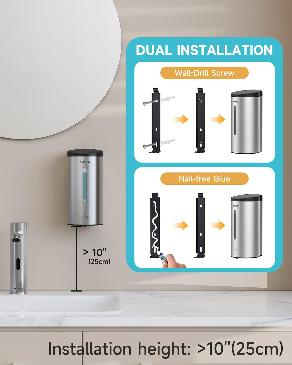 AIKE Automatic 5-Gear Adjustable Liquid Soap Dispenser 25 Fl Oz, AK1205E