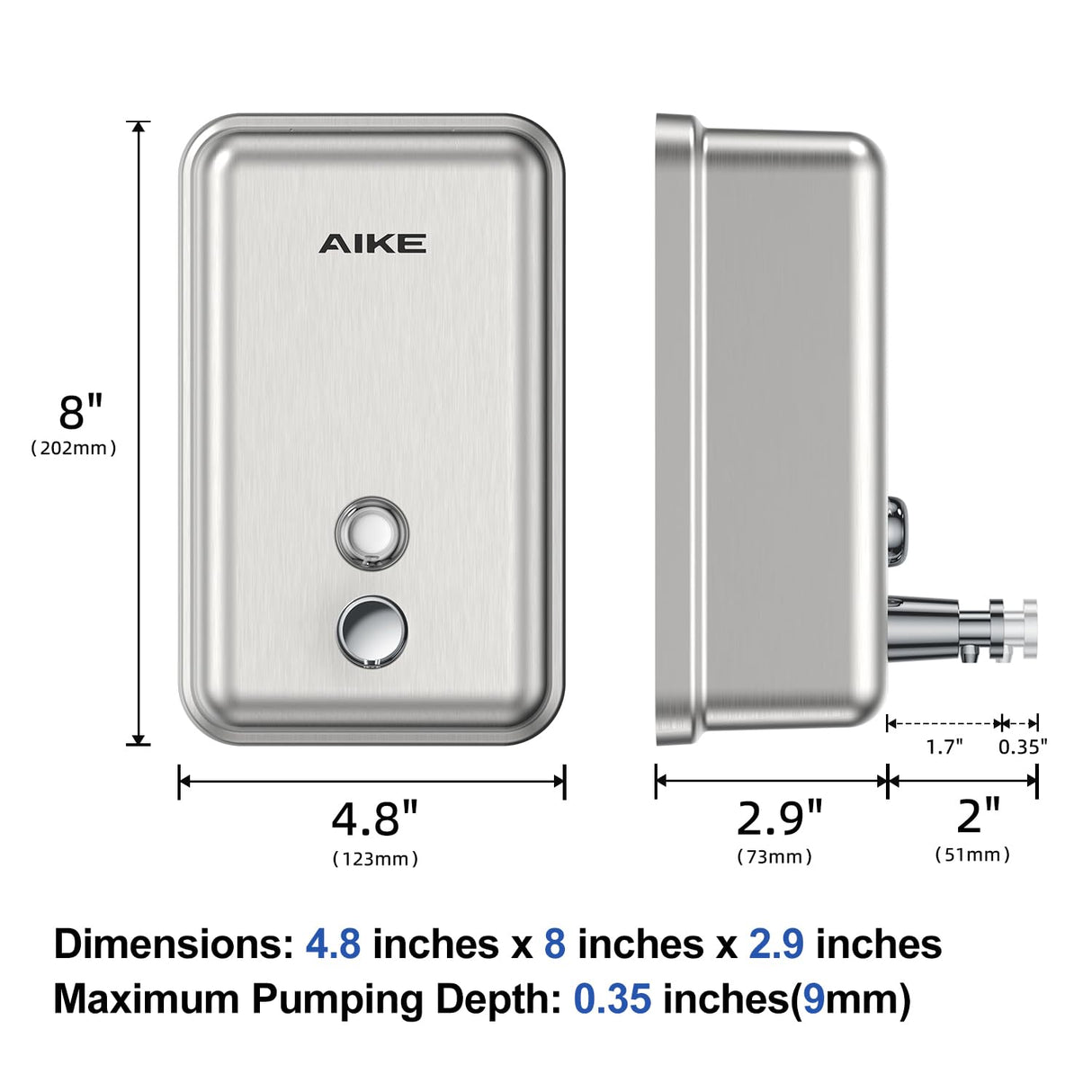 AIKE 37 FL OZ (1100ml) Stainless Steel Soap Dispenser With Anti-Leak Brass Pump, AK1003
