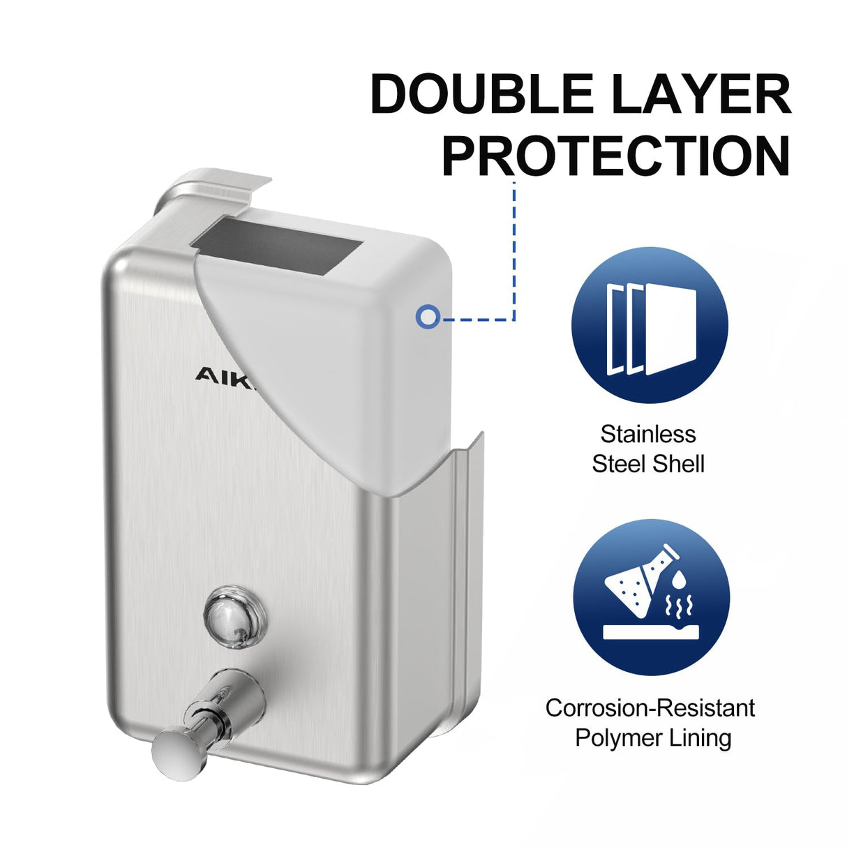 AIKE 37 FL OZ (1100ml) Stainless Steel Soap Dispenser With Anti-Leak Brass Pump, AK1003 - AIKE Direct Store