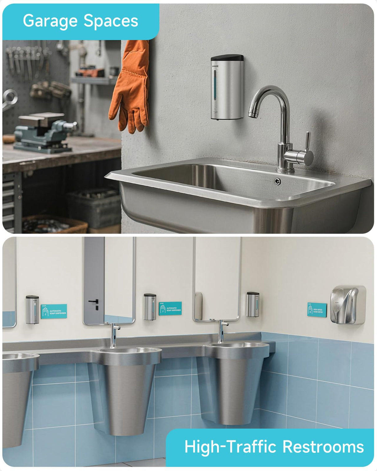 AIKE Automatic 5-Gear Adjustable Liquid Soap Dispenser 25 Fl Oz, AK1205E