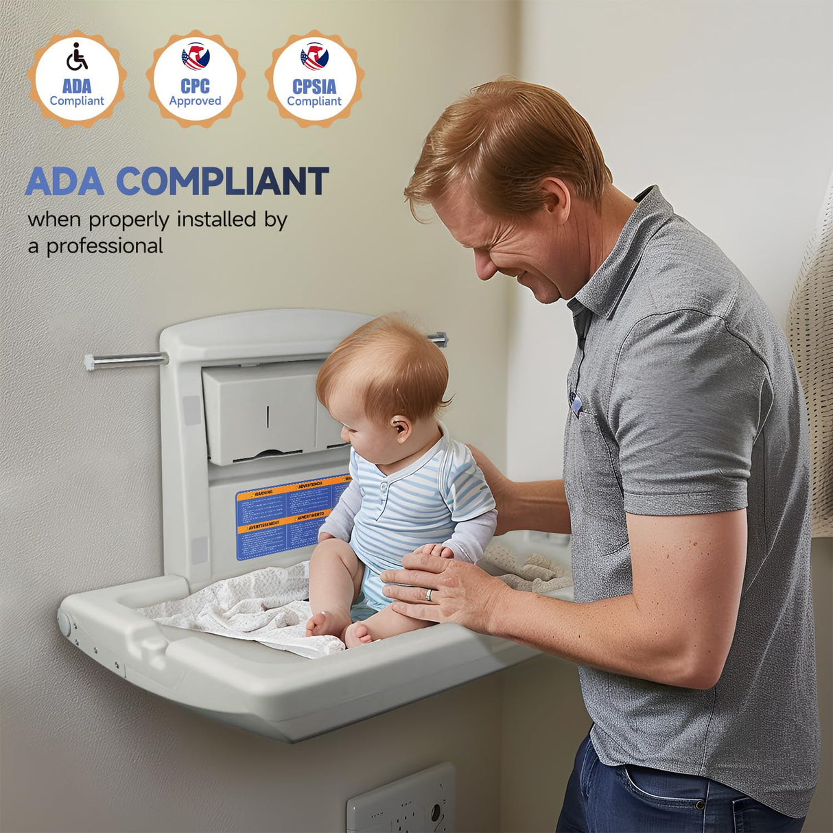AIKE Commercial Baby Changing Station, Wall Mounted Foldable Baby Diaper Changing Table ADA Compliant, Model AK5901 - AIKE Direct Store