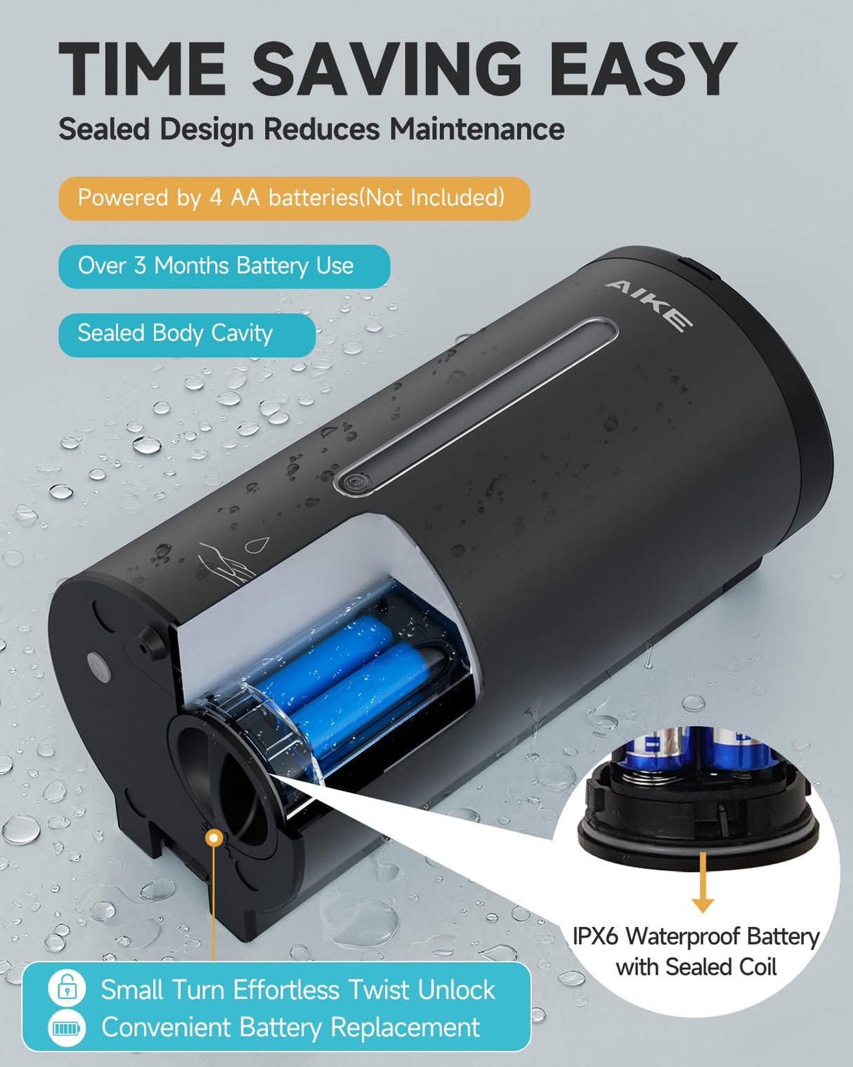 AIKE Automatic 5-Gear Adjustable Liquid Soap Dispenser 25 Fl Oz, AK1205E