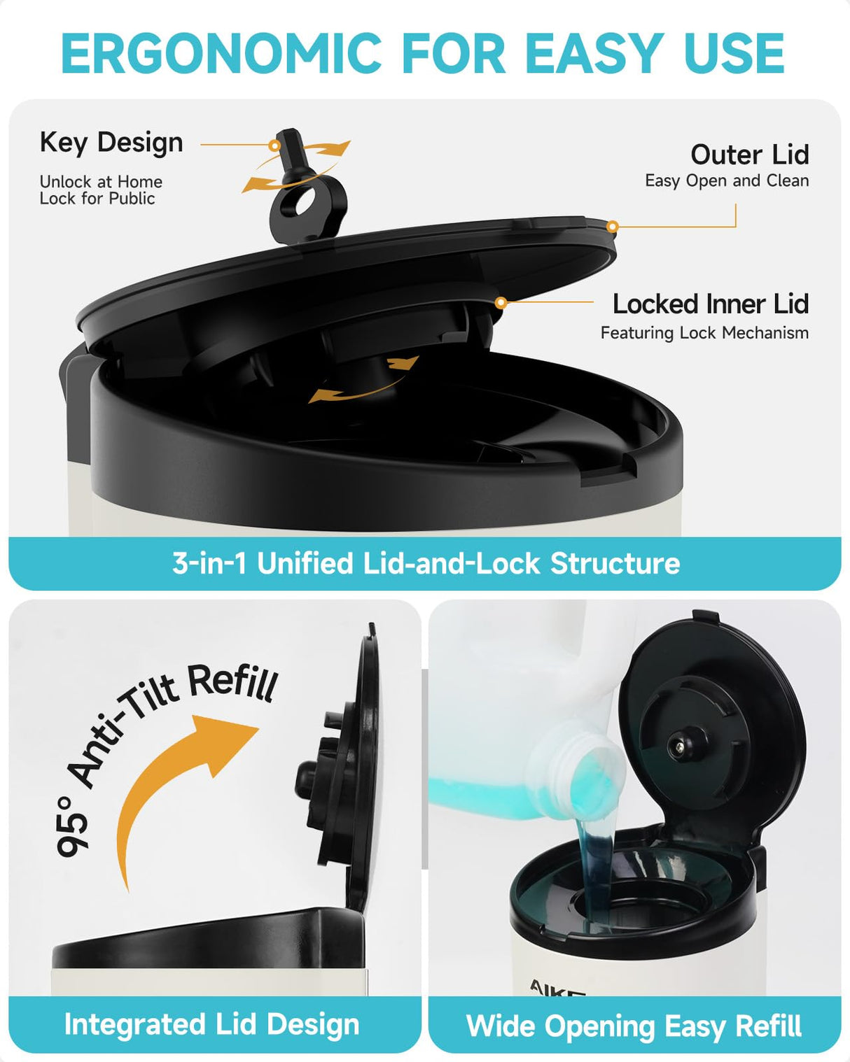 AIKE Automatic 5-Gear Adjustable Liquid Soap Dispenser 25 Fl Oz, AK1205E