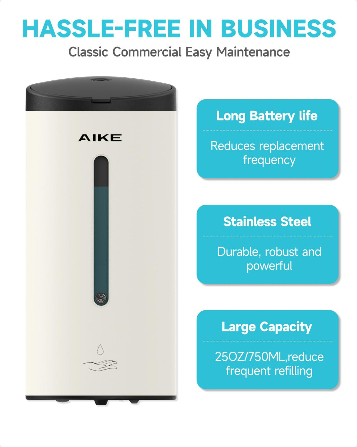 AIKE Automatic 5-Gear Adjustable Liquid Soap Dispenser 25 Fl Oz, AK1205E
