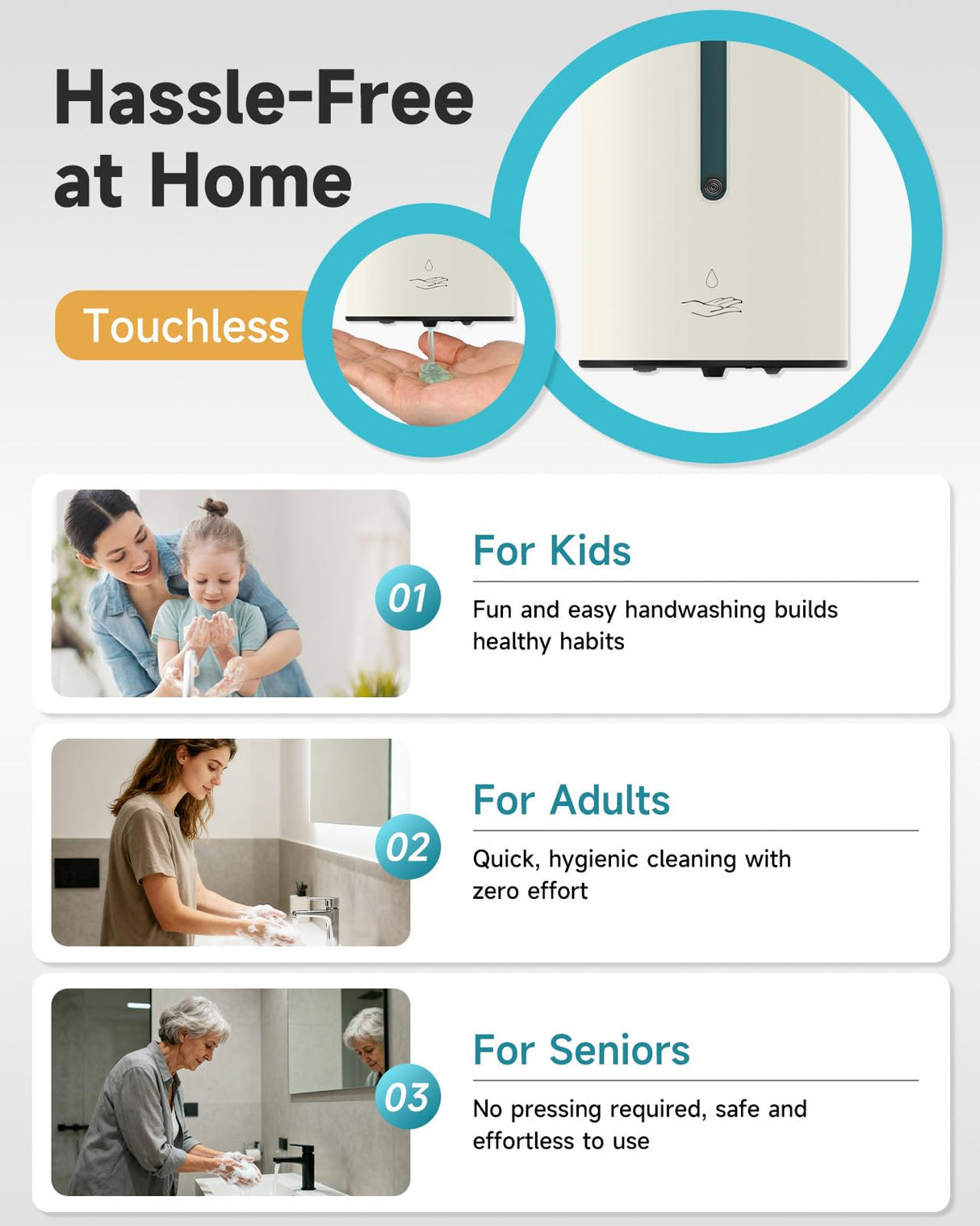 AIKE Automatic 5-Gear Adjustable Liquid Soap Dispenser 25 Fl Oz, AK1205E