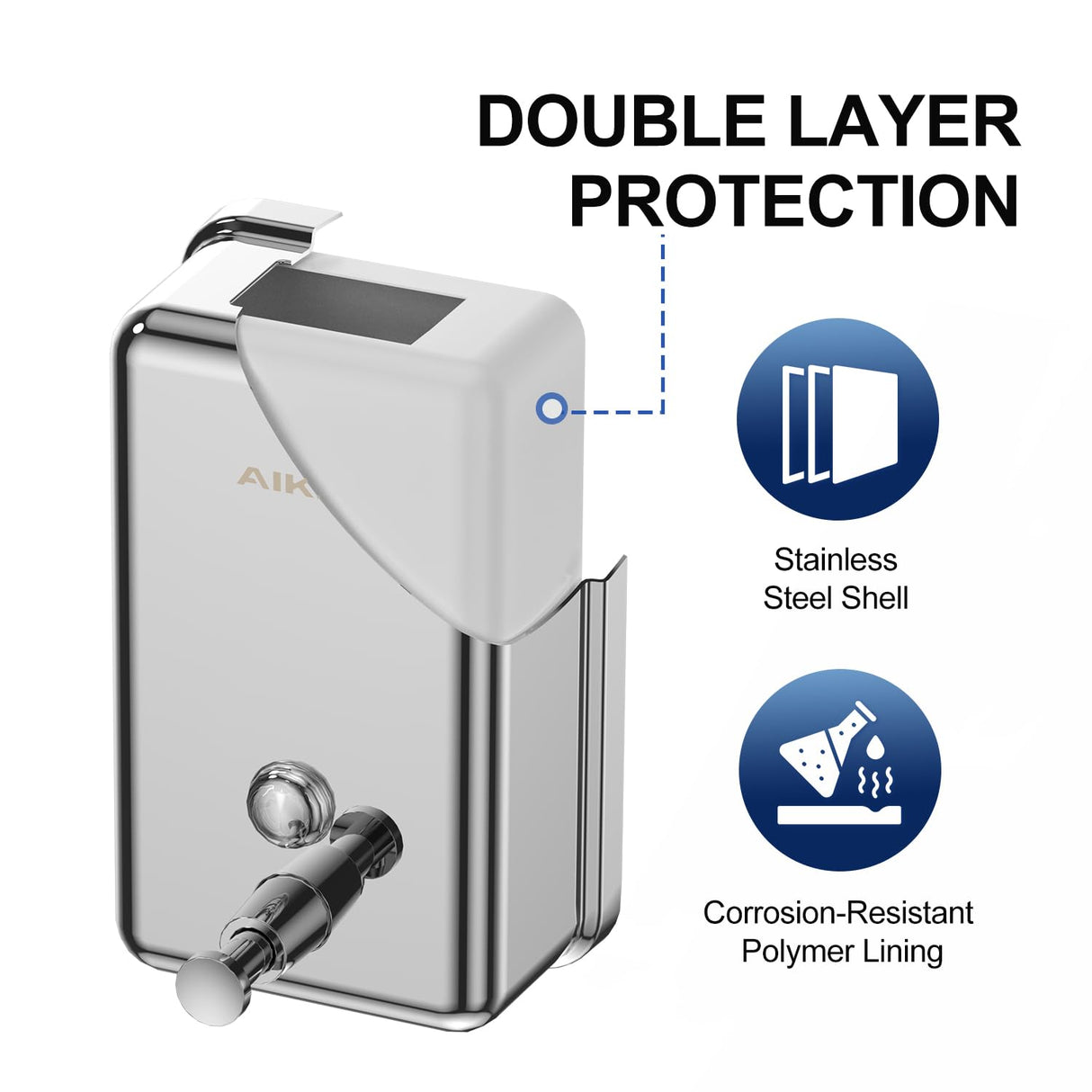 AIKE 37 FL OZ (1100ml) Stainless Steel Soap Dispenser With Anti-Leak Brass Pump, AK1003 - AIKE Direct Store