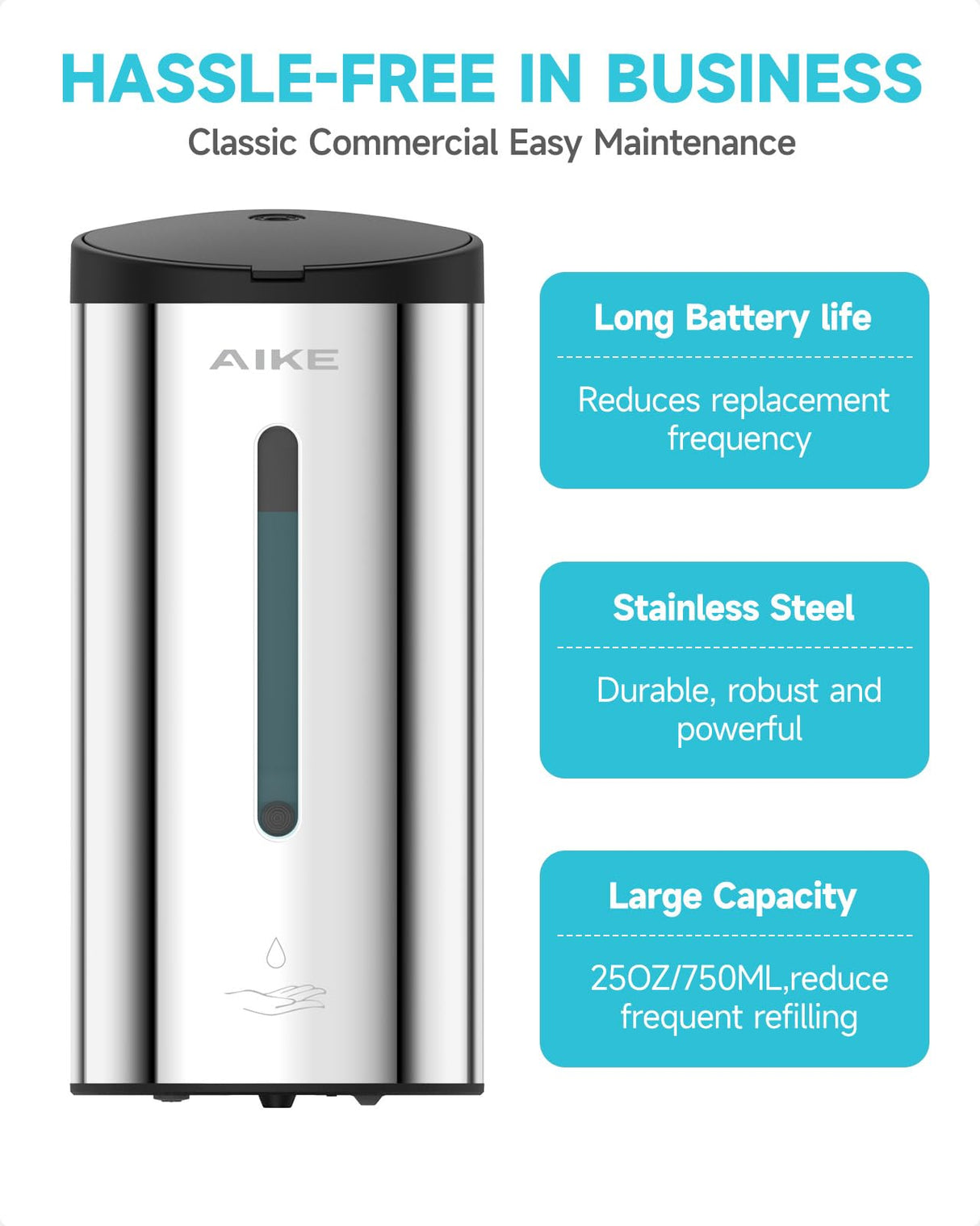 AIKE Automatic 5-Gear Adjustable Liquid Soap Dispenser 25 Fl Oz, AK1205E