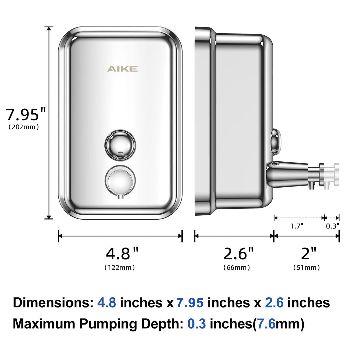 AIKE Stainless Steel Shelled Manual Soap Dispenser For Bathroom, 34fl.oz/1000ml,Model AK1001 - AIKE Direct Store