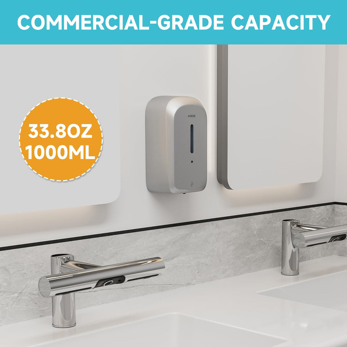 AIKE 33.8oz/1000ml Automatic Wall Mount Liquid Soap Dispenser with Commercial ABS Construction for Public Areas Model AK1226S