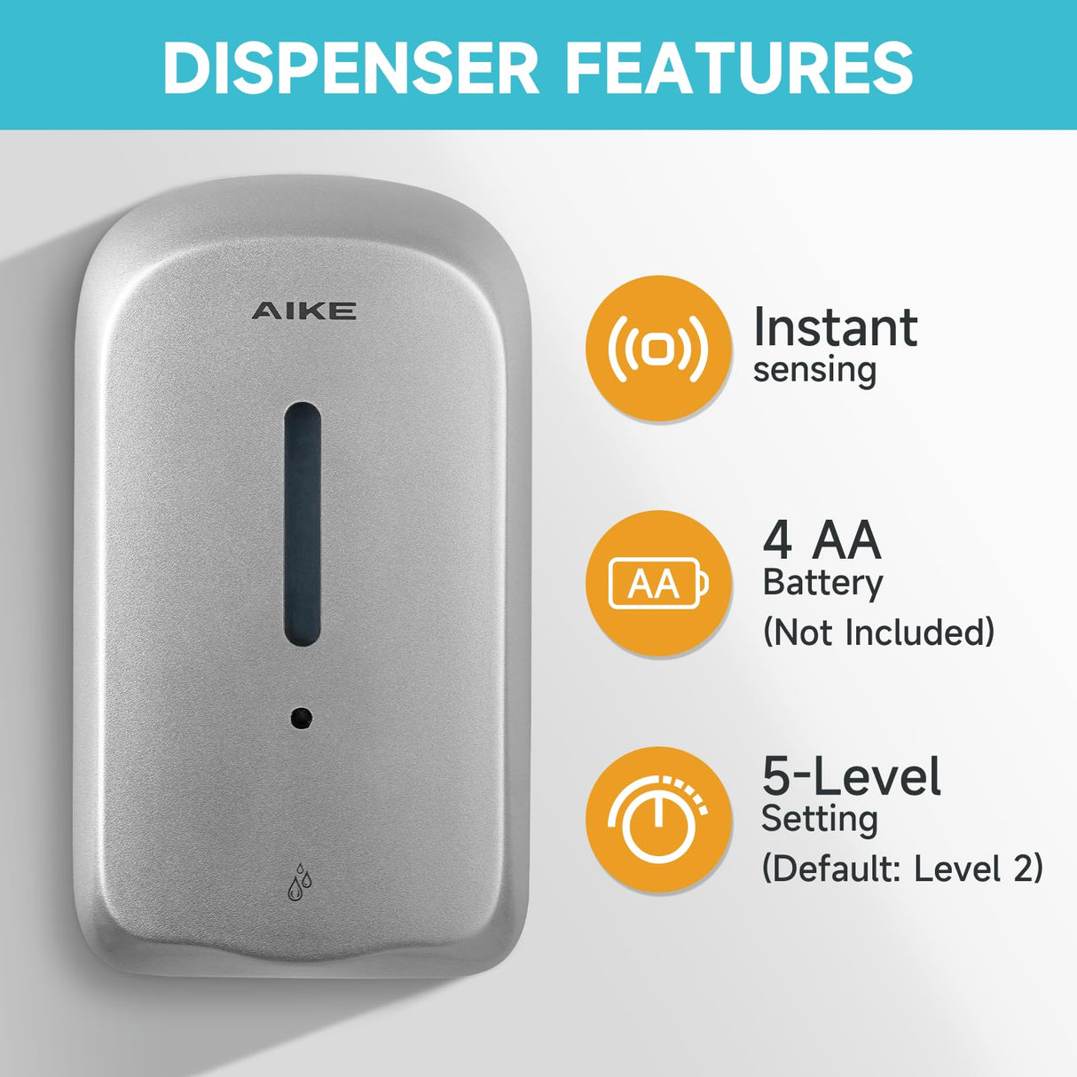 AIKE 33.8oz/1000ml Automatic Wall Mount Liquid Soap Dispenser with Commercial ABS Construction for Public Areas Model AK1226S