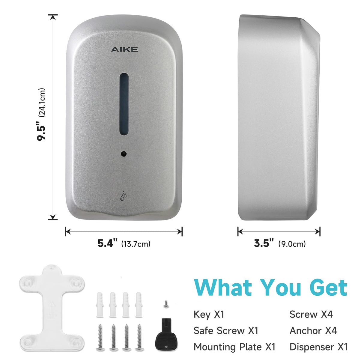 AIKE 33.8oz/1000ml Automatic Wall Mount Liquid Soap Dispenser with Commercial ABS Construction for Public Areas Model AK1226S