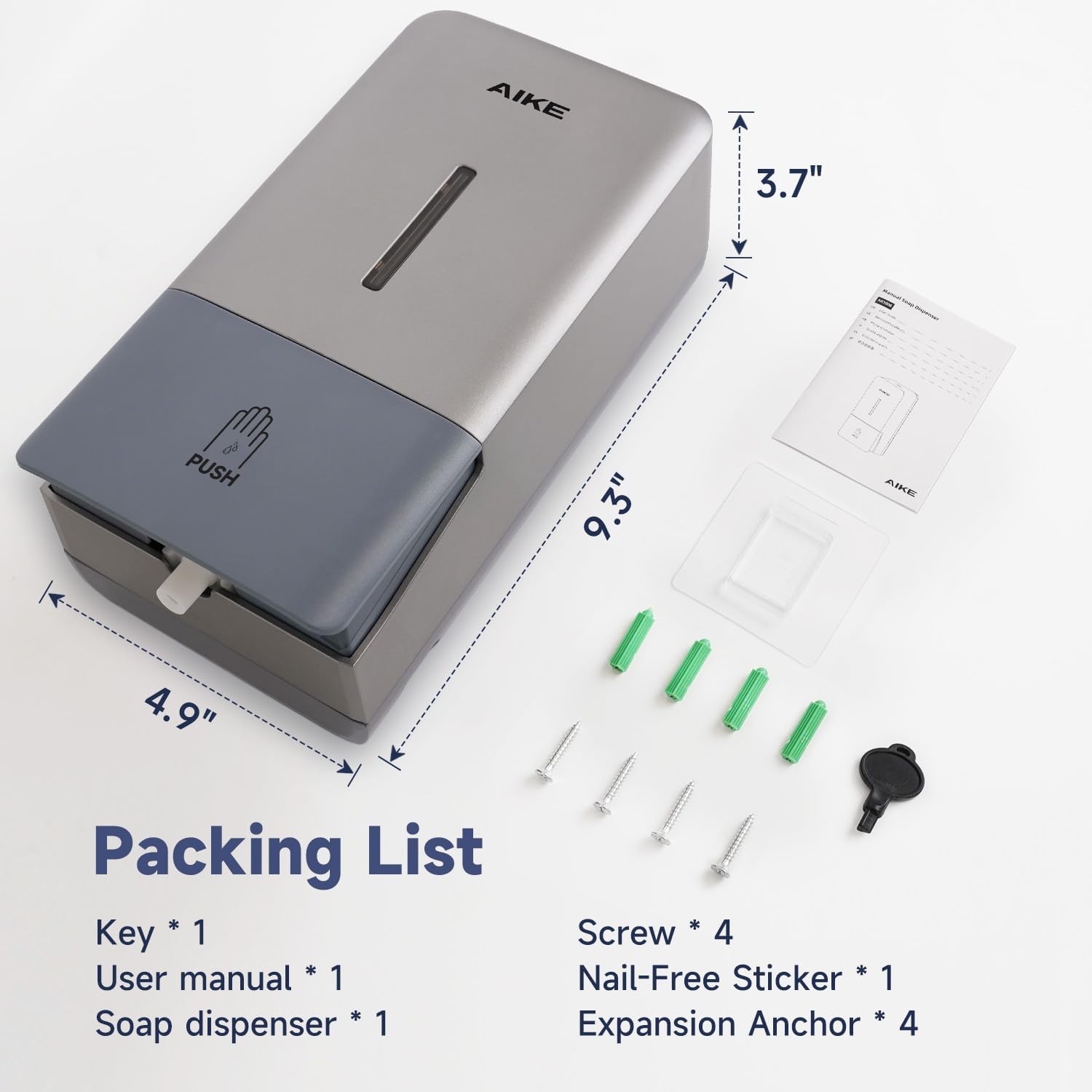 AIKE Manual Push Liquid Soap Dispenser for Commercial Bathroom 27oz Large Capacity,Model AK1006 - AIKE Direct Store