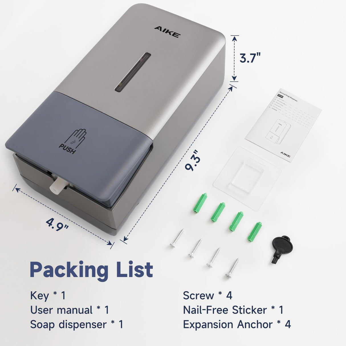 AIKE Manual Push Liquid Soap Dispenser for Commercial Bathroom 27oz Large Capacity,Model AK1006 - AIKE Direct Store