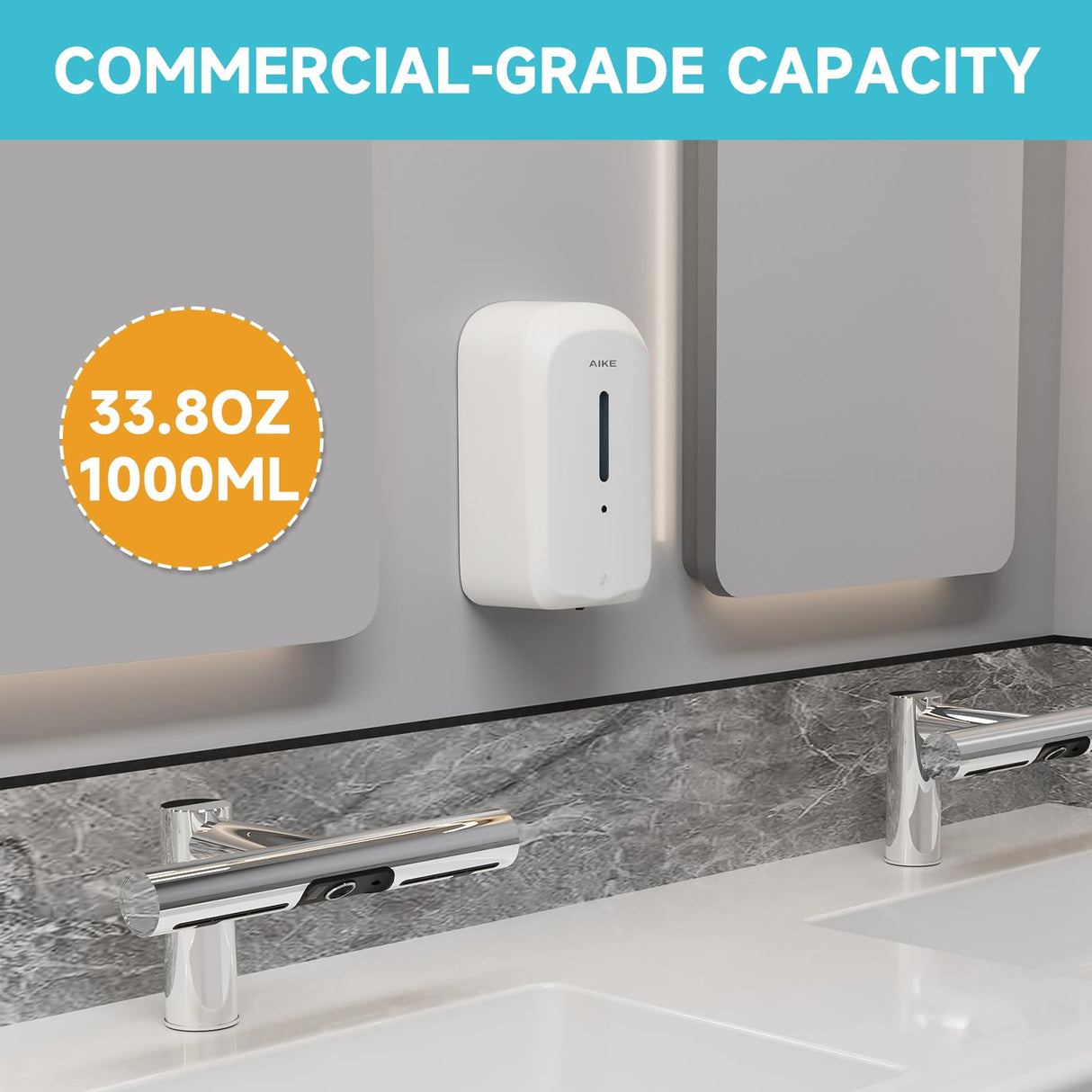 AIKE 33.8oz/1000ml Automatic Wall Mount Liquid Soap Dispenser with Commercial ABS Construction for Public Areas Model AK1226S