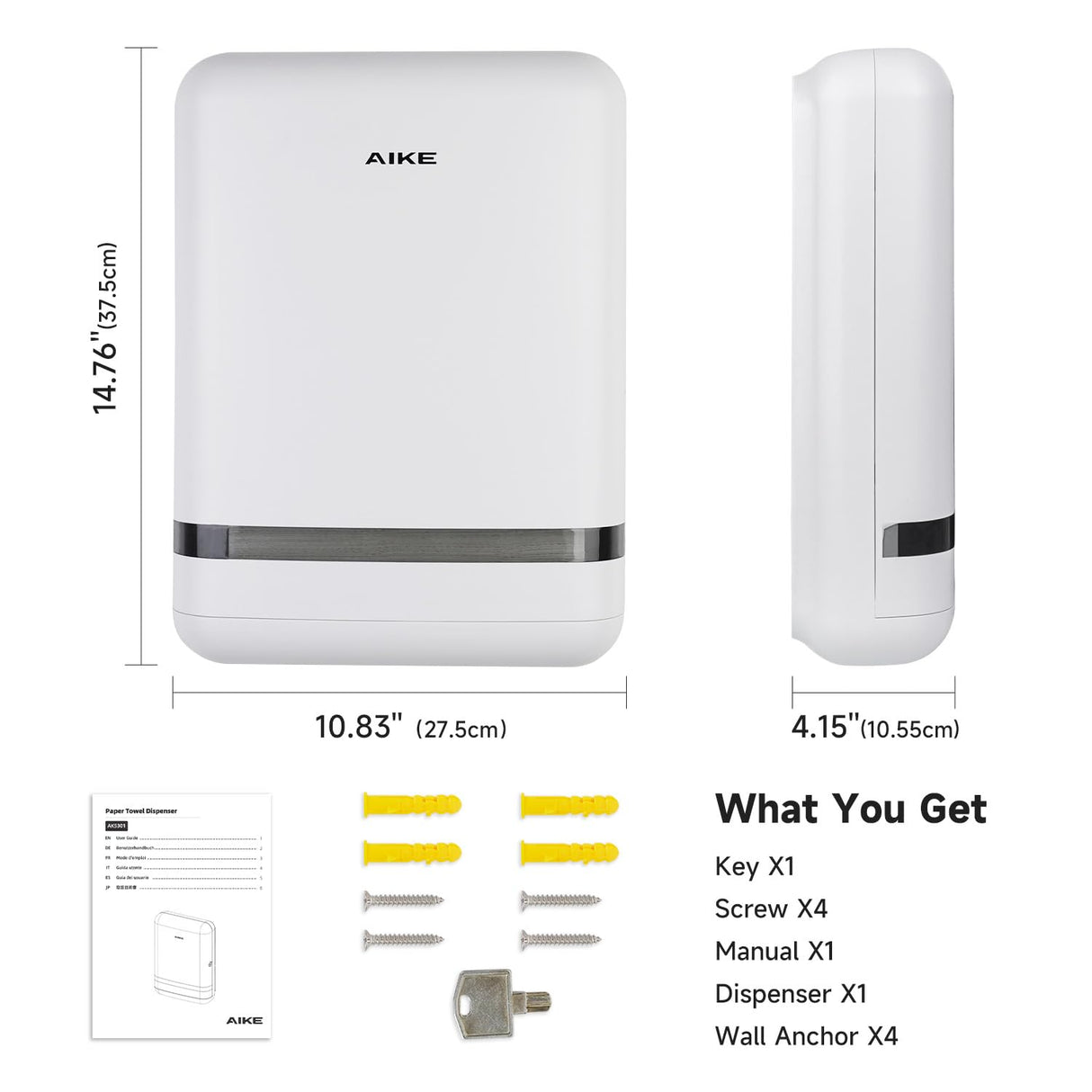AIKE Commercial Wall Mount Paper Towel Dispenser with Lock,400 Sheets Large Capacity,Model AK5301