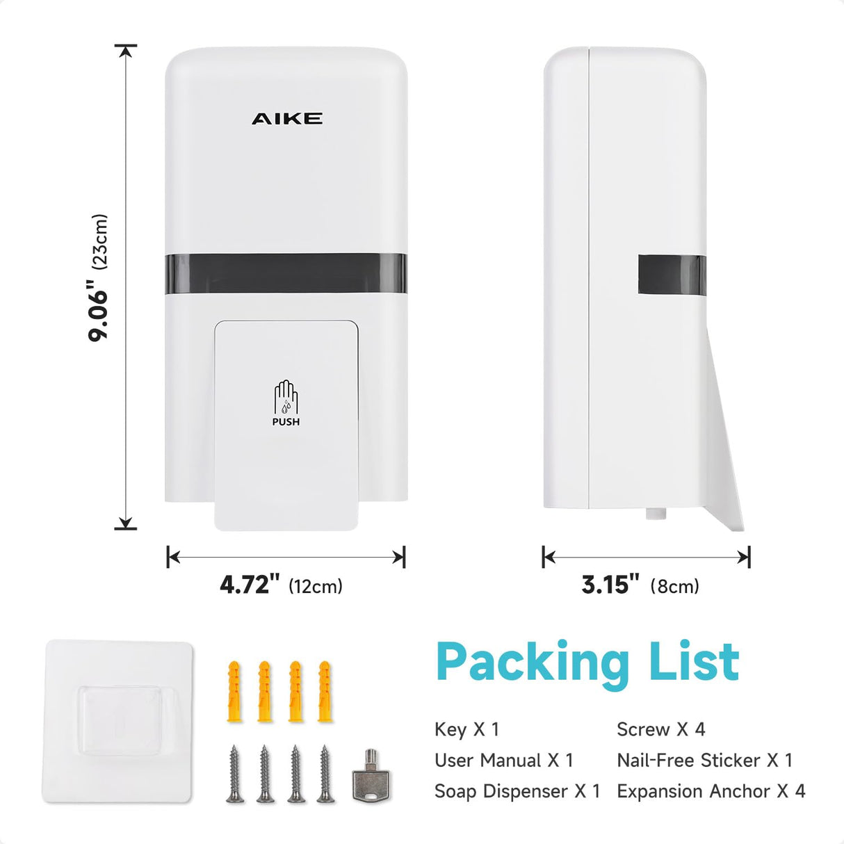 AIKE Manual Liquid Soap Dispenser with Extended Pump, 27fl oz /800ml Large Capacity for Commercial Bathrooms,Model AK1008 - AIKE Direct Store