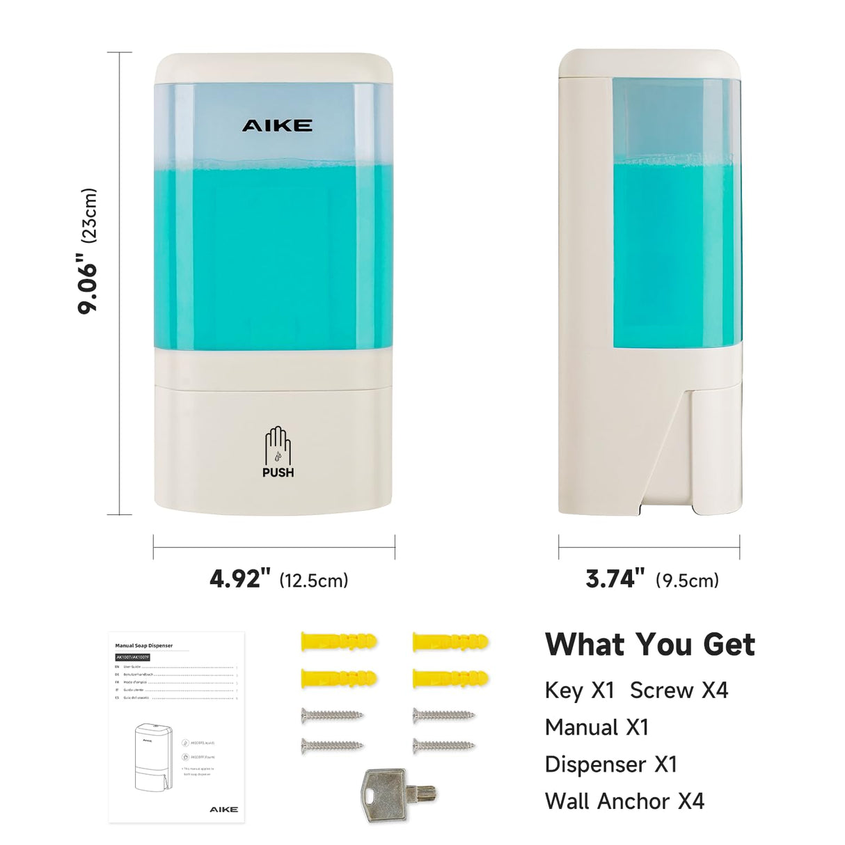 AIKE Wall-mounted Manual Liquid Soap Dispenser for Commercial Restrooms Large Capacity 40.58 fl oz/1.2L , Model AK1007 - AIKE Direct Store