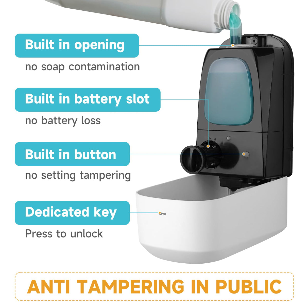 AIKE 33.8oz/1000ml Automatic Wall Mount Liquid Soap Dispenser with Commercial ABS Construction for Public Areas Model AK1226S