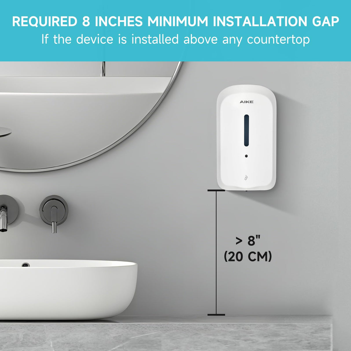 AIKE 33.8oz/1000ml Automatic Wall Mount Liquid Soap Dispenser with Commercial ABS Construction for Public Areas Model AK1226S