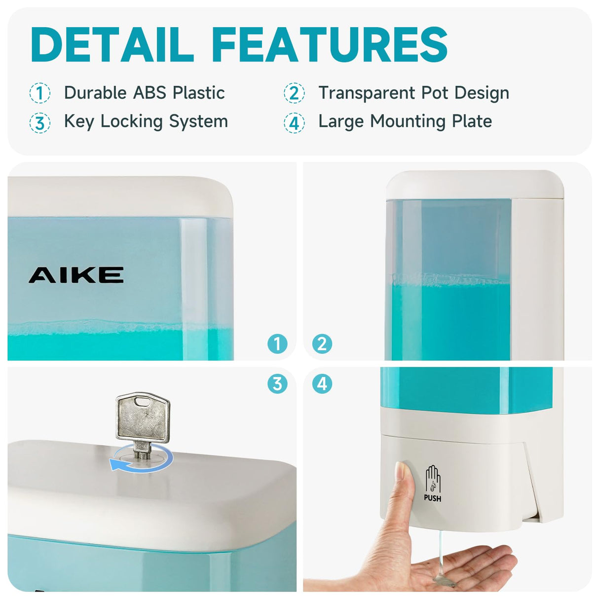 AIKE Wall-mounted Manual Liquid Soap Dispenser for Commercial Restrooms Large Capacity 40.58 fl oz/1.2L , Model AK1007 - AIKE Direct Store