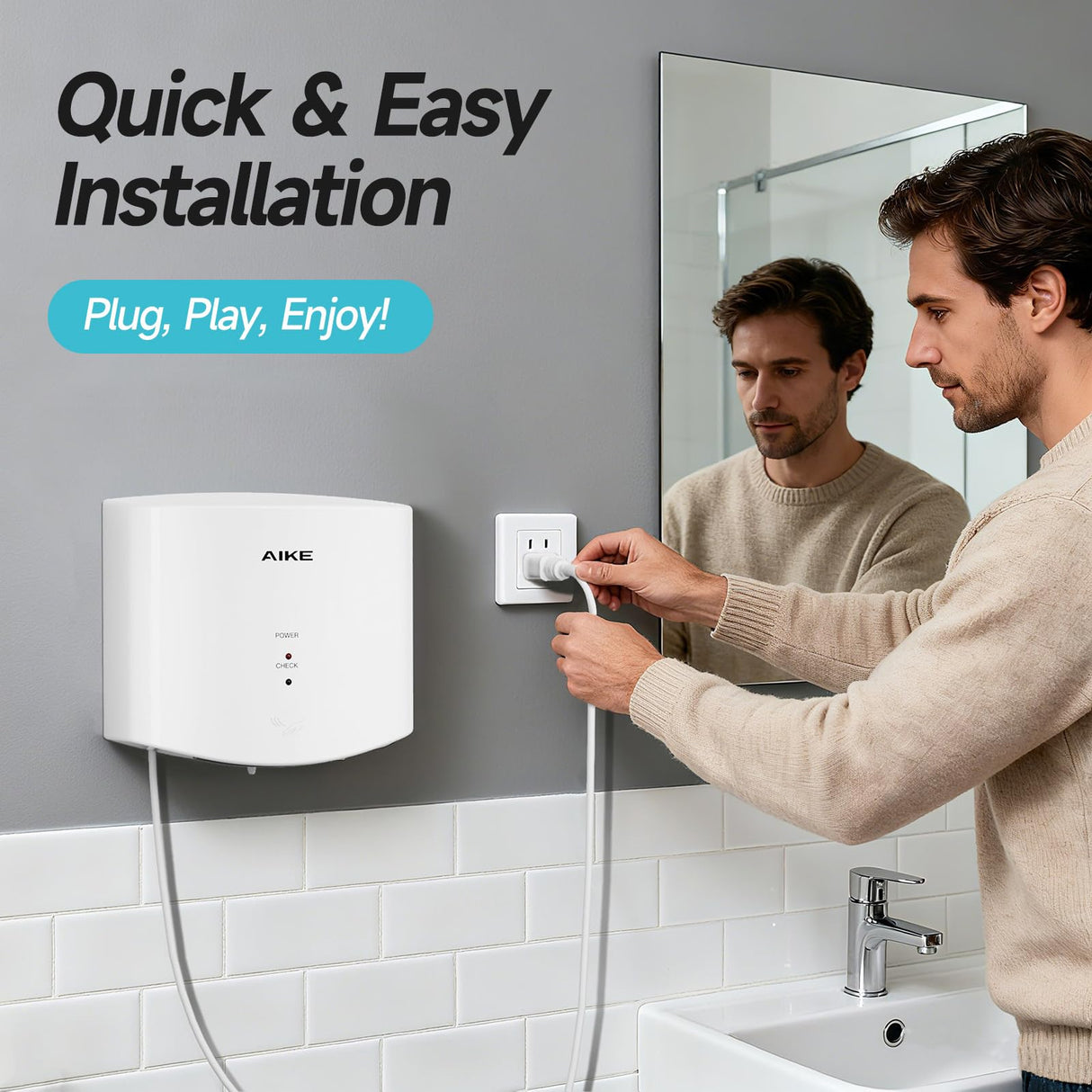 AIKE Air Wiper Compact Electric Hand Dryer for Commercial Bathroom, AK2630s - AIKE Direct Store